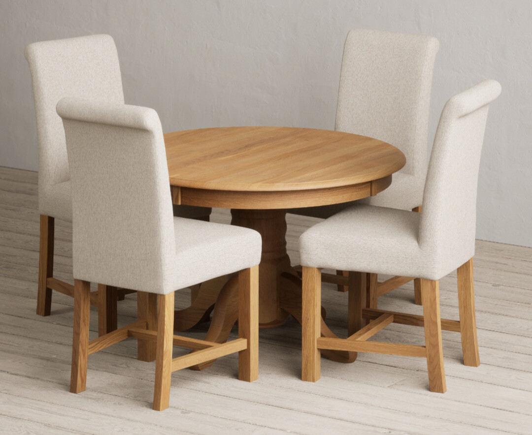 Extending Hertford 100cm - 130cm Solid Oak Pedestal Dining Table With 4 Natural Braced Chairs