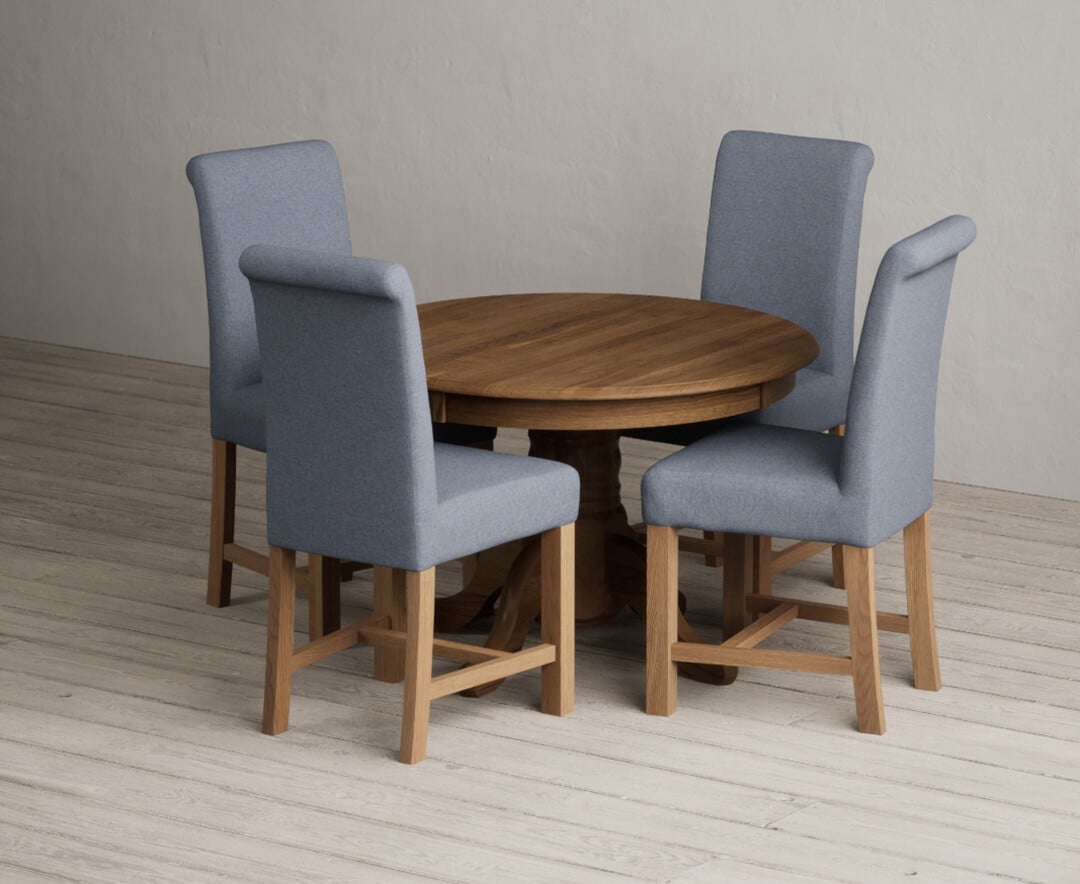 Extending Hertford 100cm - 130cm Rustic Oak Pedestal Dining Table with 6 Charcoal Grey Braced Chairs