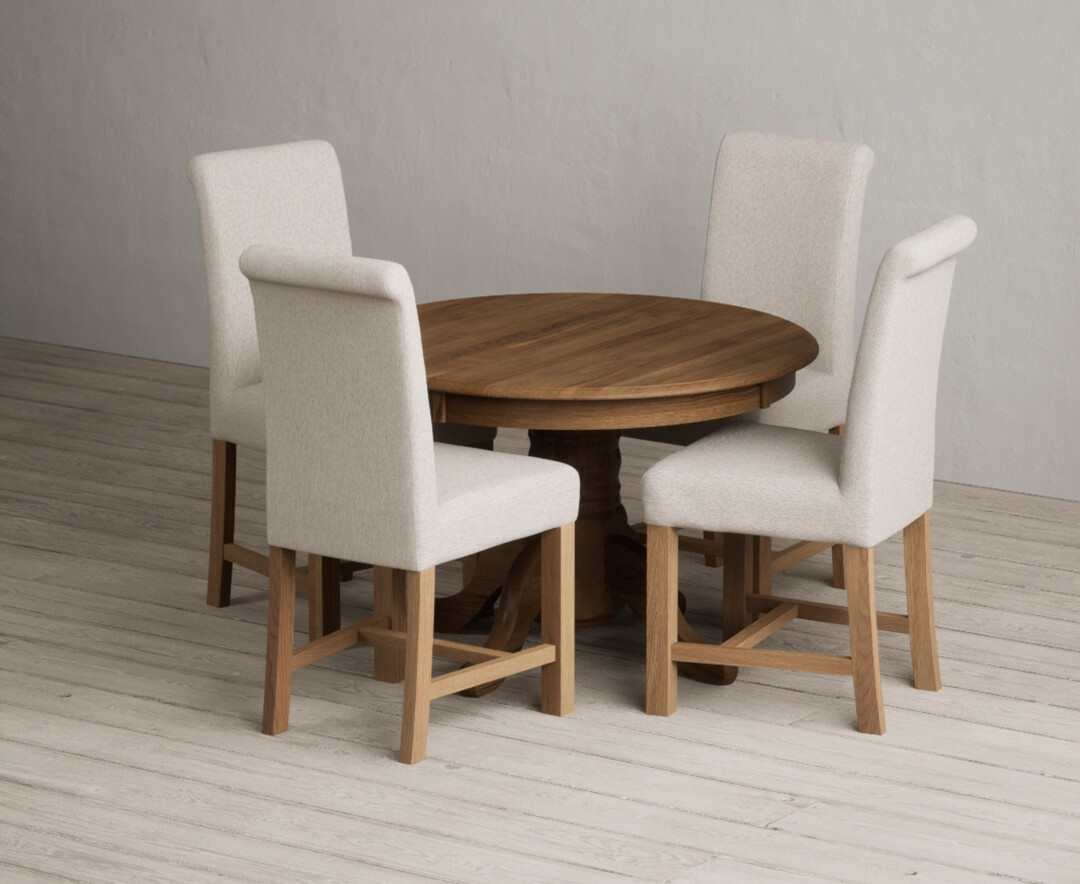 Extending Hertford 100cm - 130cm Rustic Oak Pedestal Dining Table with 4 Natural Braced Chairs