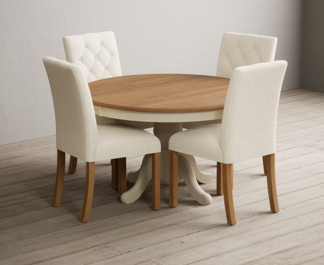 Hertford 120cm Fixed Top Oak And Cream Painted Dining Table With 4 Natural Isabella Chairs