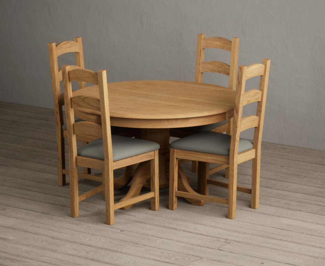 Hertford 120cm Fixed Top Solid Oak Dining Table with 6 Grey Alton Chairs