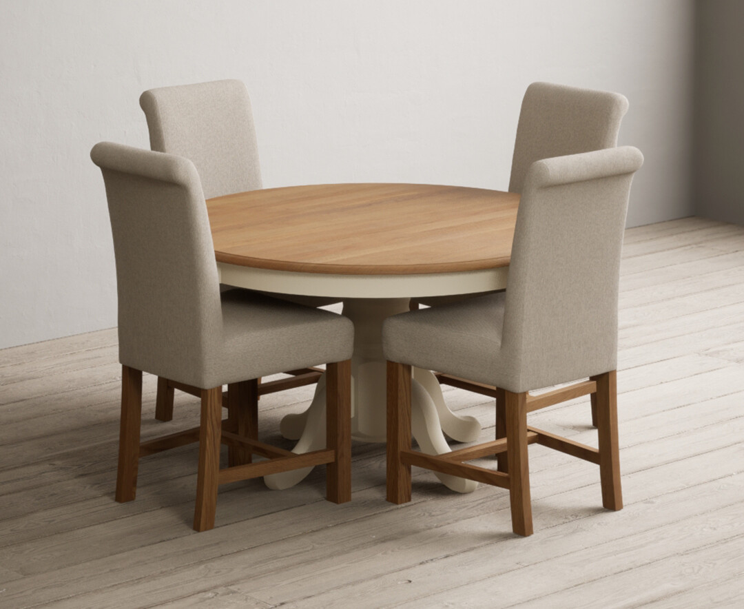 Hertford 120cm Fixed Top Oak And Cream Painted Dining Table With 6 Grey Braced Chairs