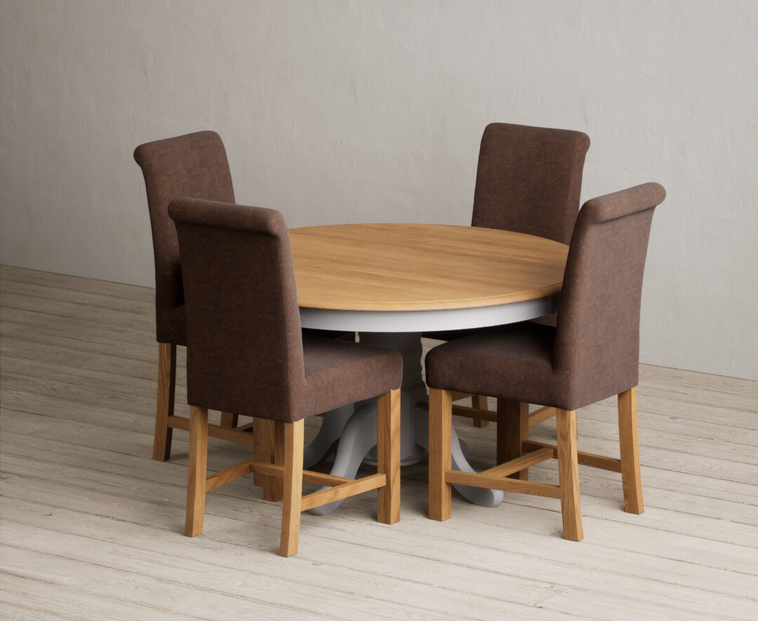 Hertford 120cm Fixed Top Oak And Light Grey Painted Dining Table With 6 Charcoal Grey Braced Chairs