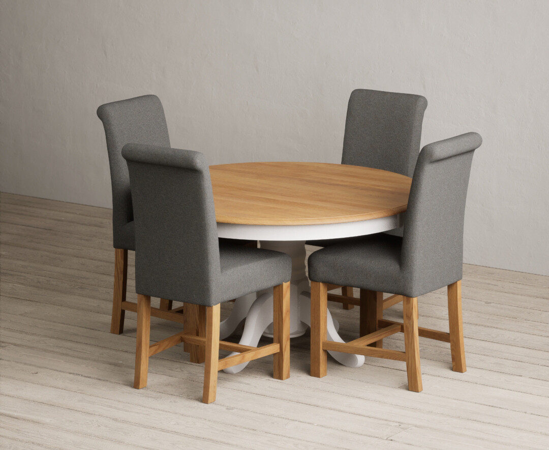 Hertford 120cm Fixed Top Oak And Soft White Painted Dining Table With 4 Charcoal Grey Braced Chairs