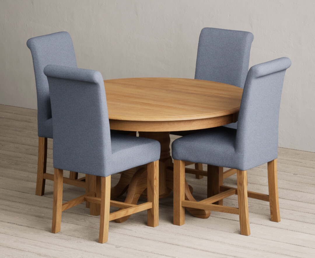 Hertford 120cm Fixed Top Solid Oak Dining Table With 4 Charcoal Grey Braced Chairs