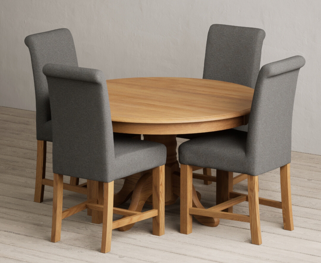 Hertford 120cm Fixed Top Solid Oak Dining Table with 6 Grey Braced Chairs