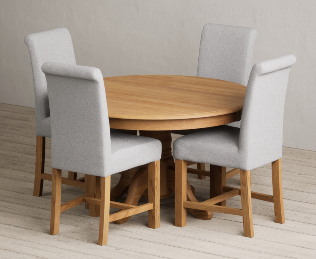 Hertford 120cm Fixed Top Solid Oak Dining Table with 4 Charcoal Grey Braced Chairs