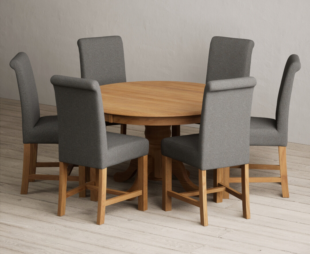 York 150cm Solid Oak Dining Table with 4 Light Grey York Chairs and 2 Oak Benches