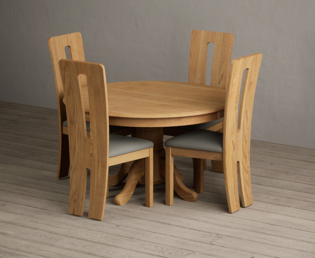 Hertford 120cm Fixed Top Solid Oak Dining Table with 6 Grey Lucca Chairs