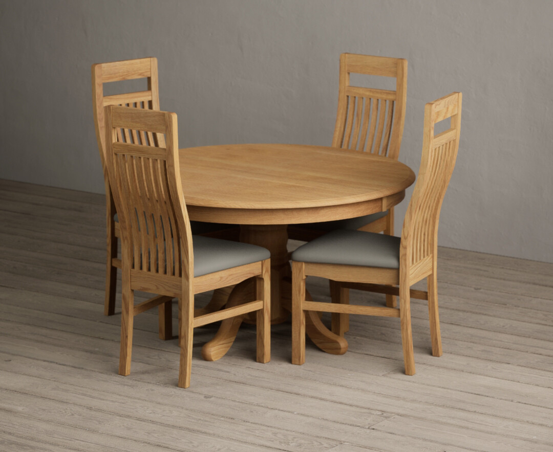 Hertford 120cm Fixed Top Solid Oak Dining Table with 4 Grey Monroe Chairs