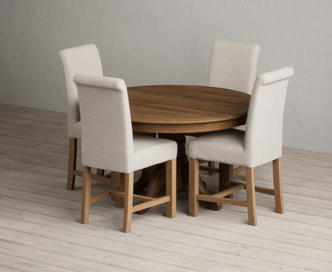 Hertford 120cm Fixed Top Rustic Oak Dining Table with 6 Grey Scroll Back Chairs thumbnail