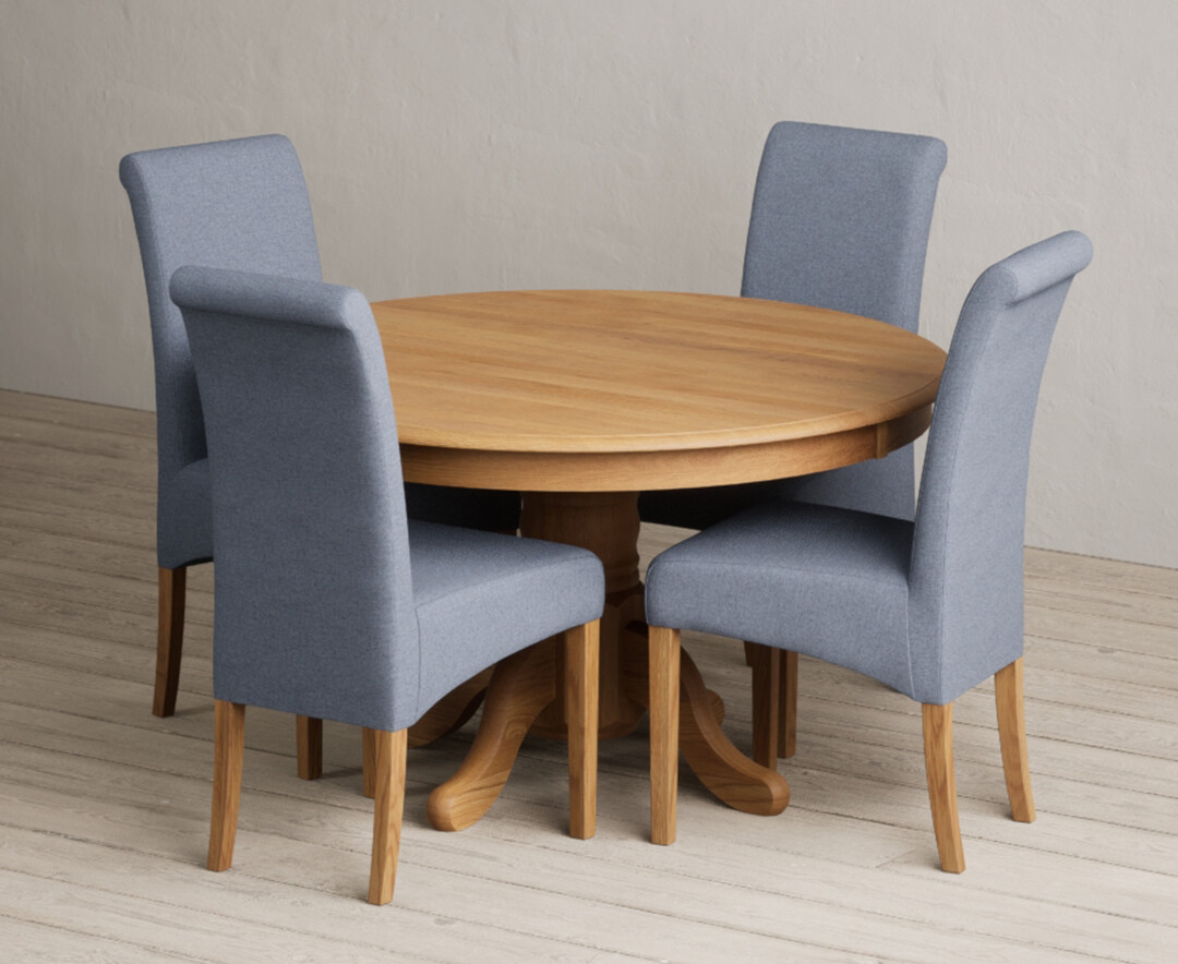 Hertford 120cm Fixed Top Solid Oak Dining Table With 6 Natural Scroll Back Chairs