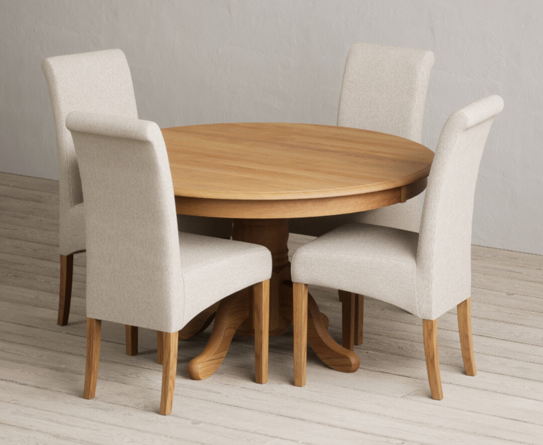 Hertford 120cm Fixed Top Solid Oak Dining Table with 4 Charcoal Grey Scroll Back Chairs