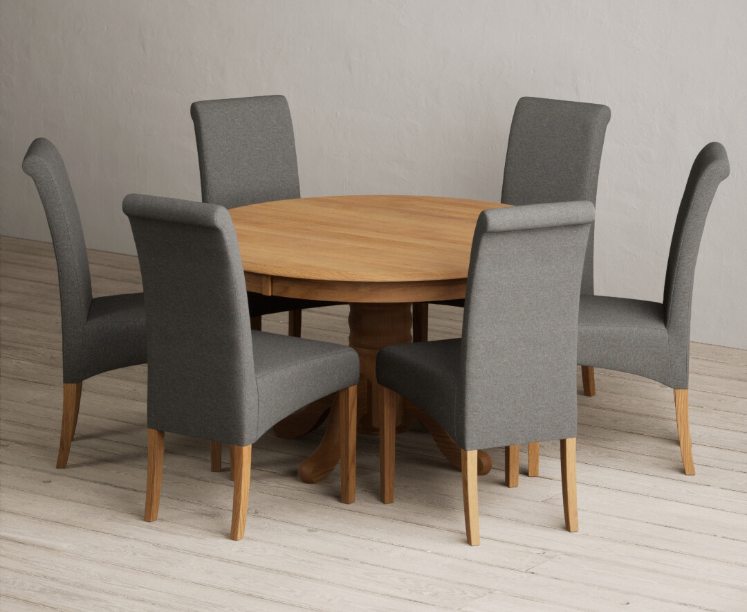 York 150cm Solid Oak Dining Table with 4 Light Grey York Chairs and 2 Oak Benches