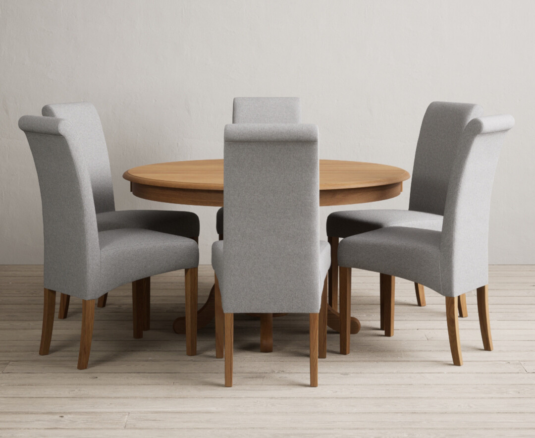 York 150cm Solid Oak Dining Table with 4 Light Grey York Chairs and 2 Oak Benches