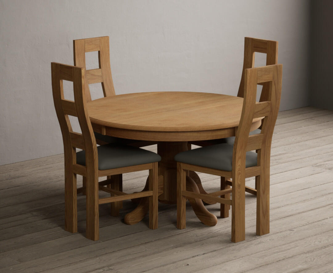 Hertford 120cm Fixed Top Solid Oak Dining Table with 6 Grey Natural Solid Oak Chairs