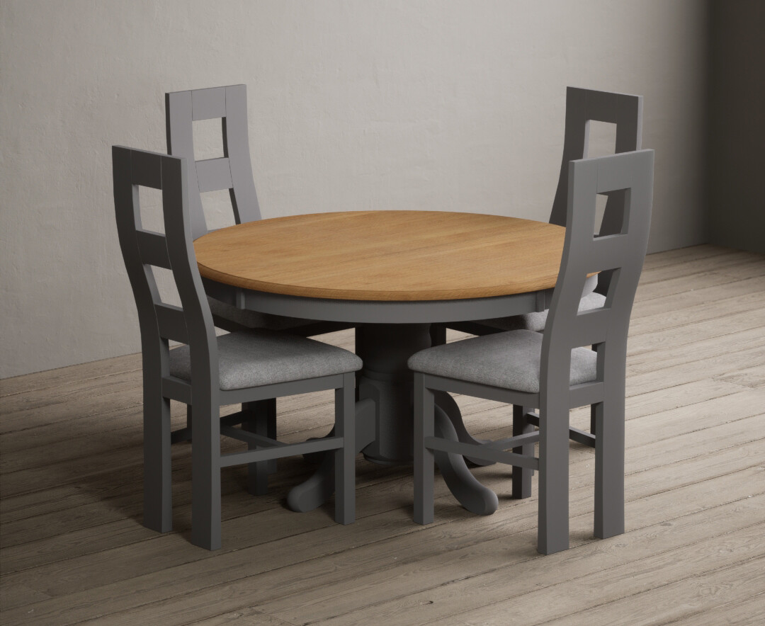 Hertford 120cm Fixed Top Oak and Light Grey Painted Dining Table with 6 Oak Painted Chairs