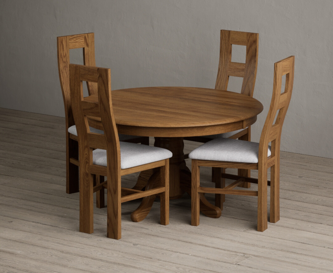 Hertford 120cm Fixed Top Rustic Oak Dining Table with 6 Rustic Oak Rustic Solid Oak Chairs thumbnail