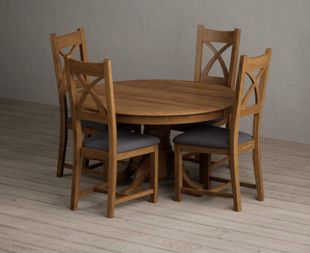 Hertford 120cm Fixed Top Rustic Oak Dining Table with 6 Rustic Oak Rustic Solid Oak Chairs thumbnail