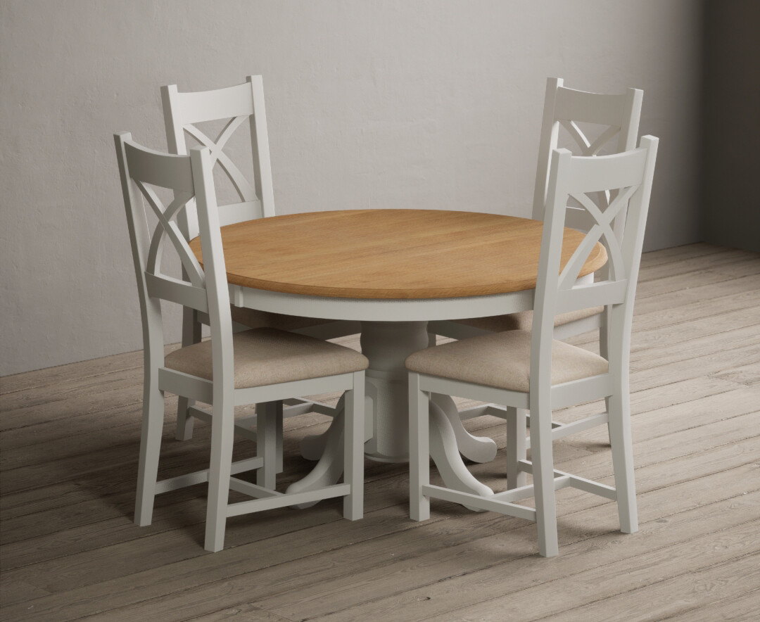 Hertford 120cm Fixed Top Oak And Signal White Painted Dining Table With 6 Oak Painted Chairs