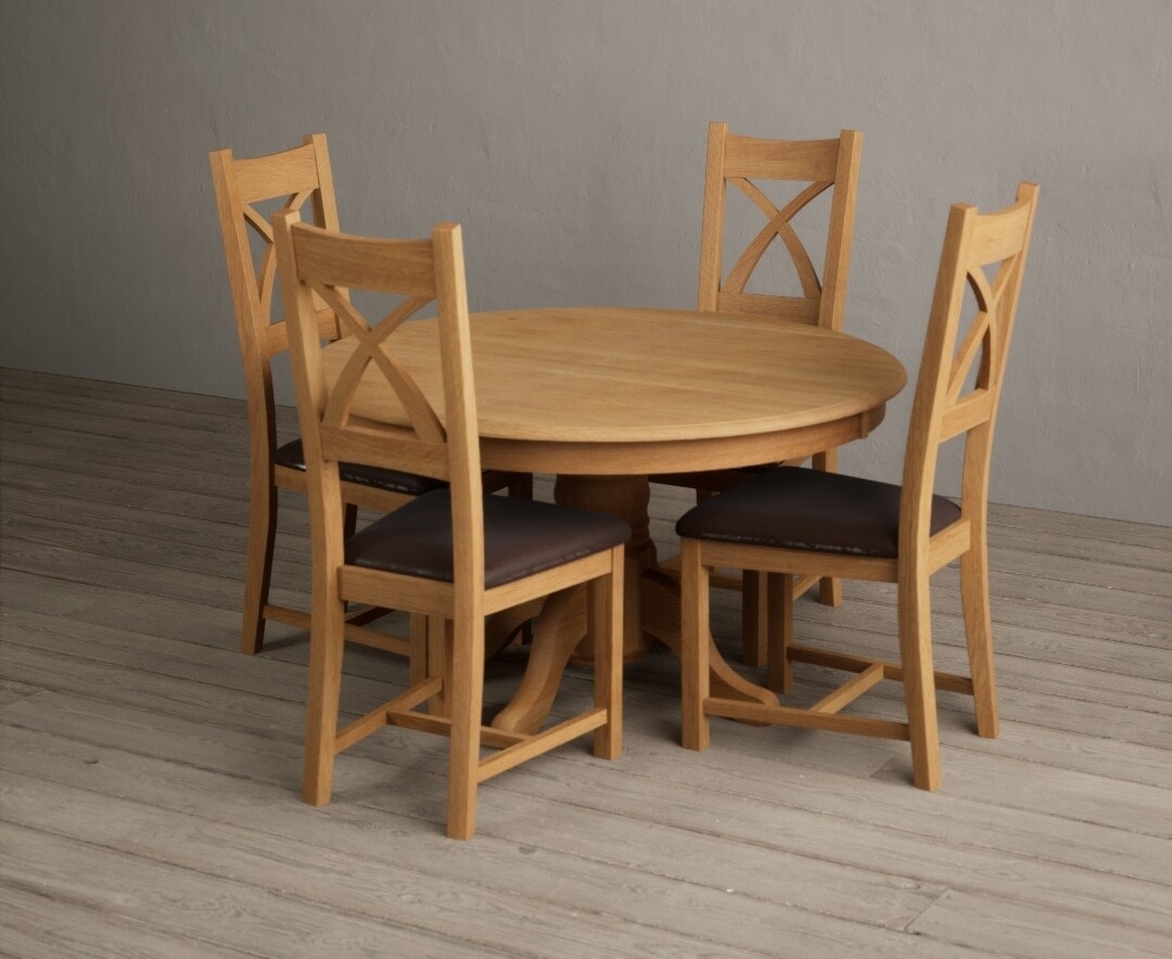 Hertford 120cm Fixed Top Solid Oak Dining Table with 4 Charcoal Grey Natural Solid Oak Chairs