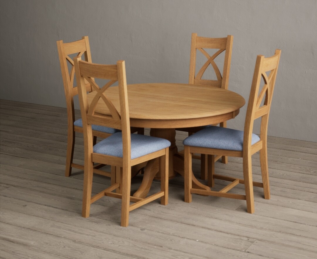 Hertford 120cm Fixed Top Solid Oak Dining Table with 6 Light Grey Natural Solid Oak Chairs