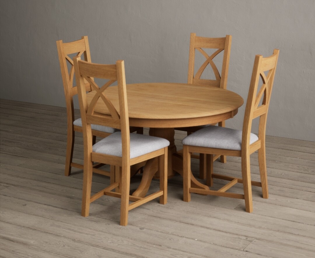 Hertford 120cm Fixed Top Solid Oak Dining Table with 4 Brown Natural Solid Oak Chairs