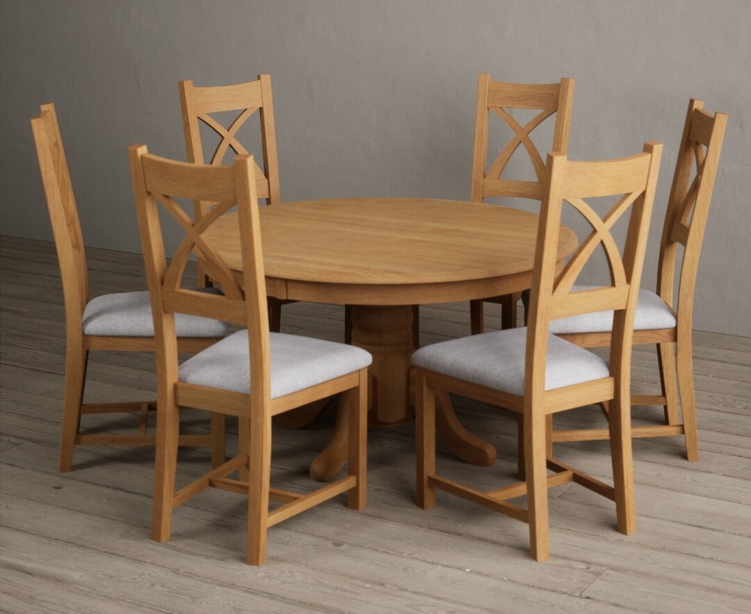 York 150cm Solid Oak Dining Table with 4 Light Grey York Chairs and 2 Oak Benches