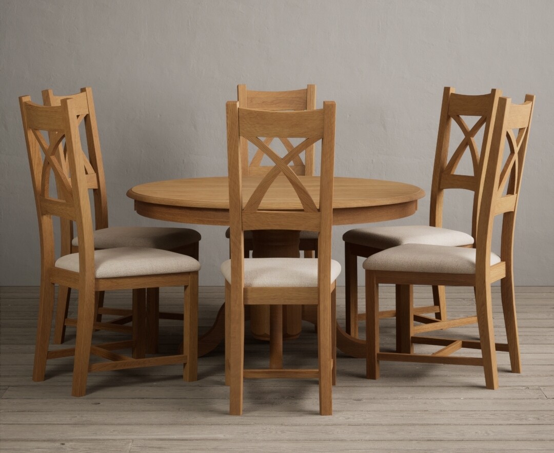 Hertford 120cm Fixed Top Solid Oak Dining Table with 6 Oak Natural Chairs