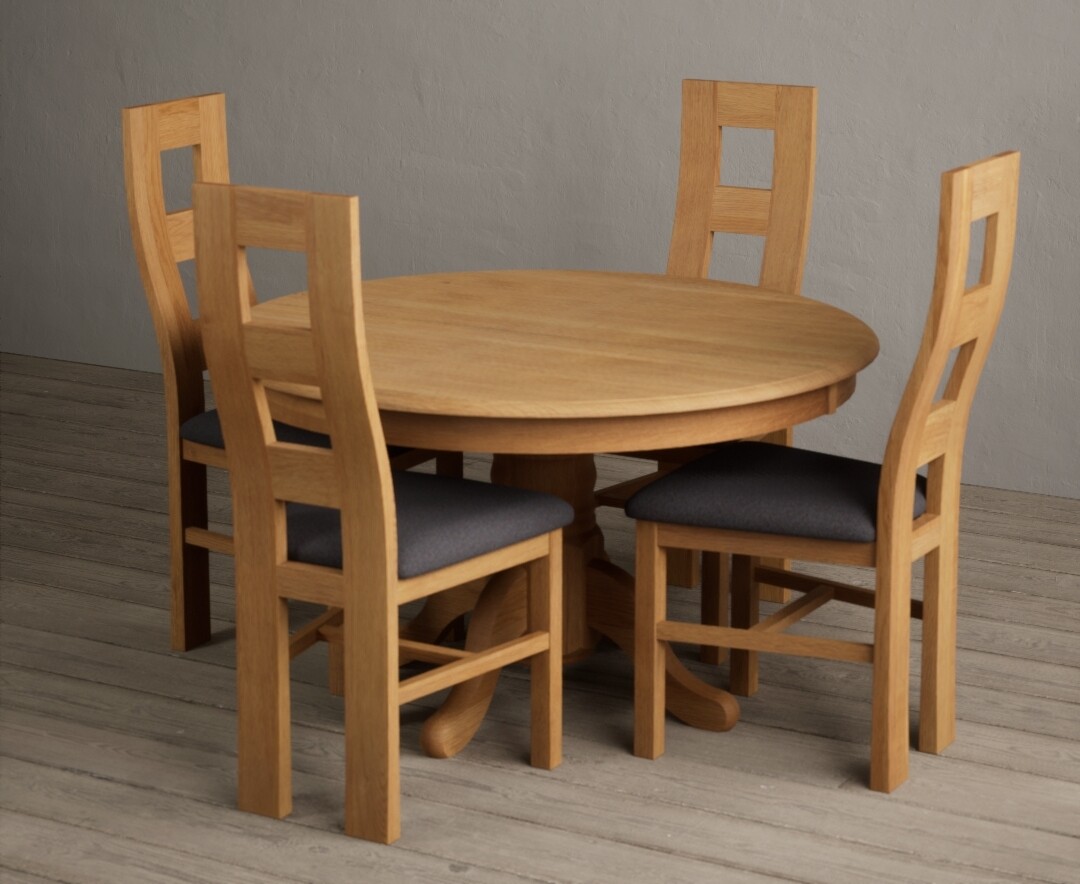 Hertford 120cm Fixed Top Solid Oak Dining Table With 6 Charcoal Grey Natural Chairs