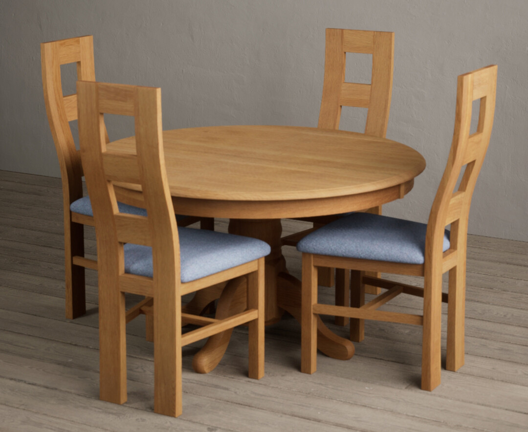 Hertford 120cm Fixed Top Solid Oak Dining Table with 4 Brown Natural Chairs