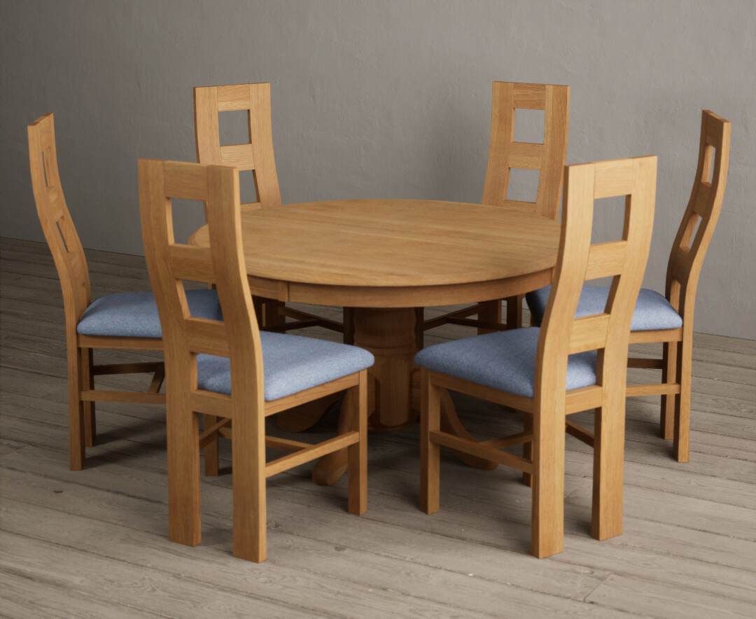 York 150cm Solid Oak Dining Table with 4 Light Grey York Chairs and 2 Oak Benches
