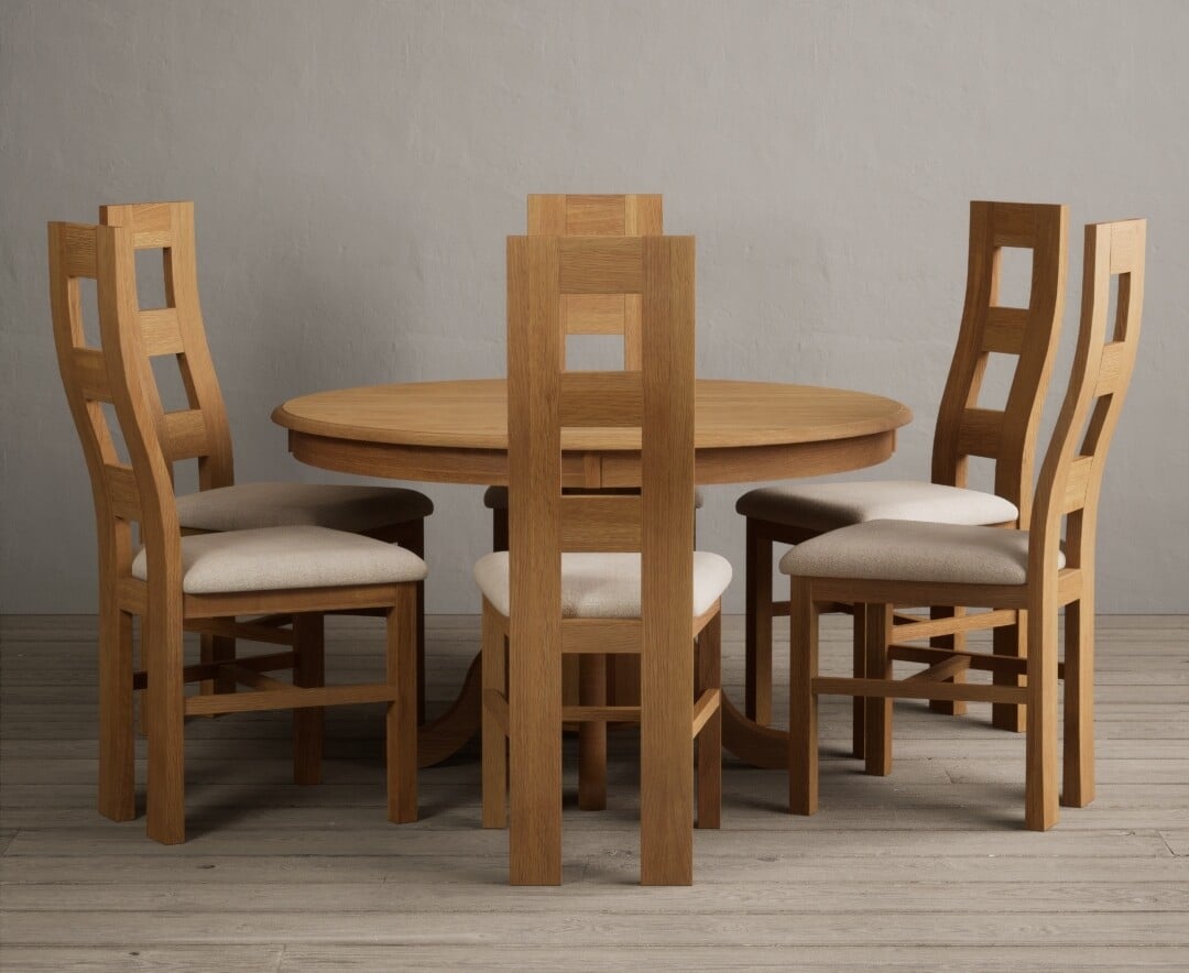 Hertford 120cm Fixed Top Solid Oak Dining Table with 6 Oak Natural Chairs