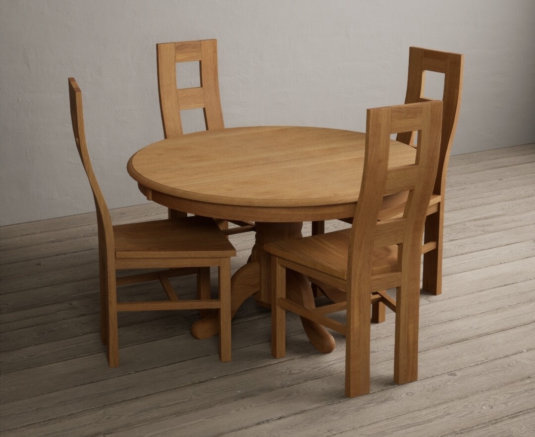 Hertford 120cm Fixed Top Solid Oak Dining Table with 6 Blue Natural Chairs