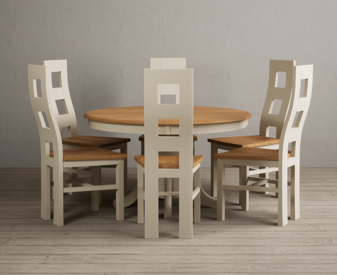 Hertford 120cm Fixed Top Oak and Cream Painted Dining Table with 6 Brown Painted Chairs