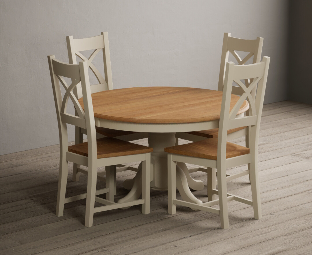 Hertford 120cm Fixed Top Oak and Cream Painted Dining Table with 6 Oak Painted Chairs