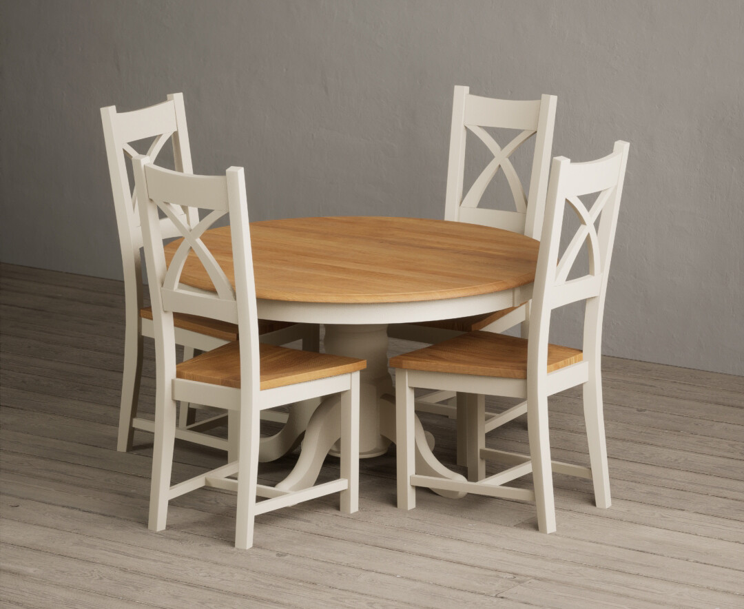 Hertford 120cm Fixed Top Oak and Cream Painted Dining Table with 4 Oak Painted Chairs