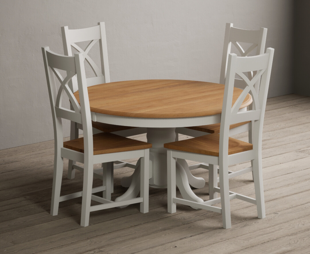Hertford 120cm Fixed Top Oak and Signal White Painted Dining Table with 4 Brown Painted Chairs