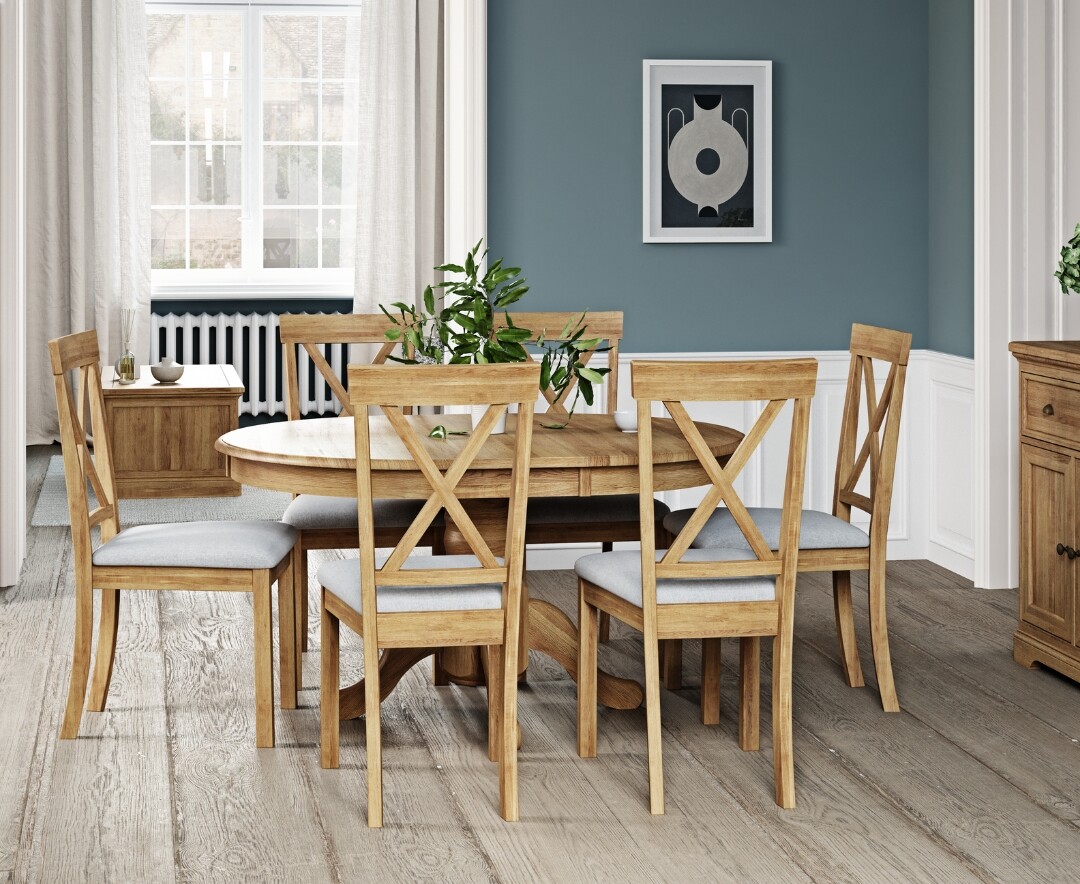 Extending Hertford 100cm - 130cm Solid Oak Pedestal Dining Table with 4 Light Grey Hertford Chairs