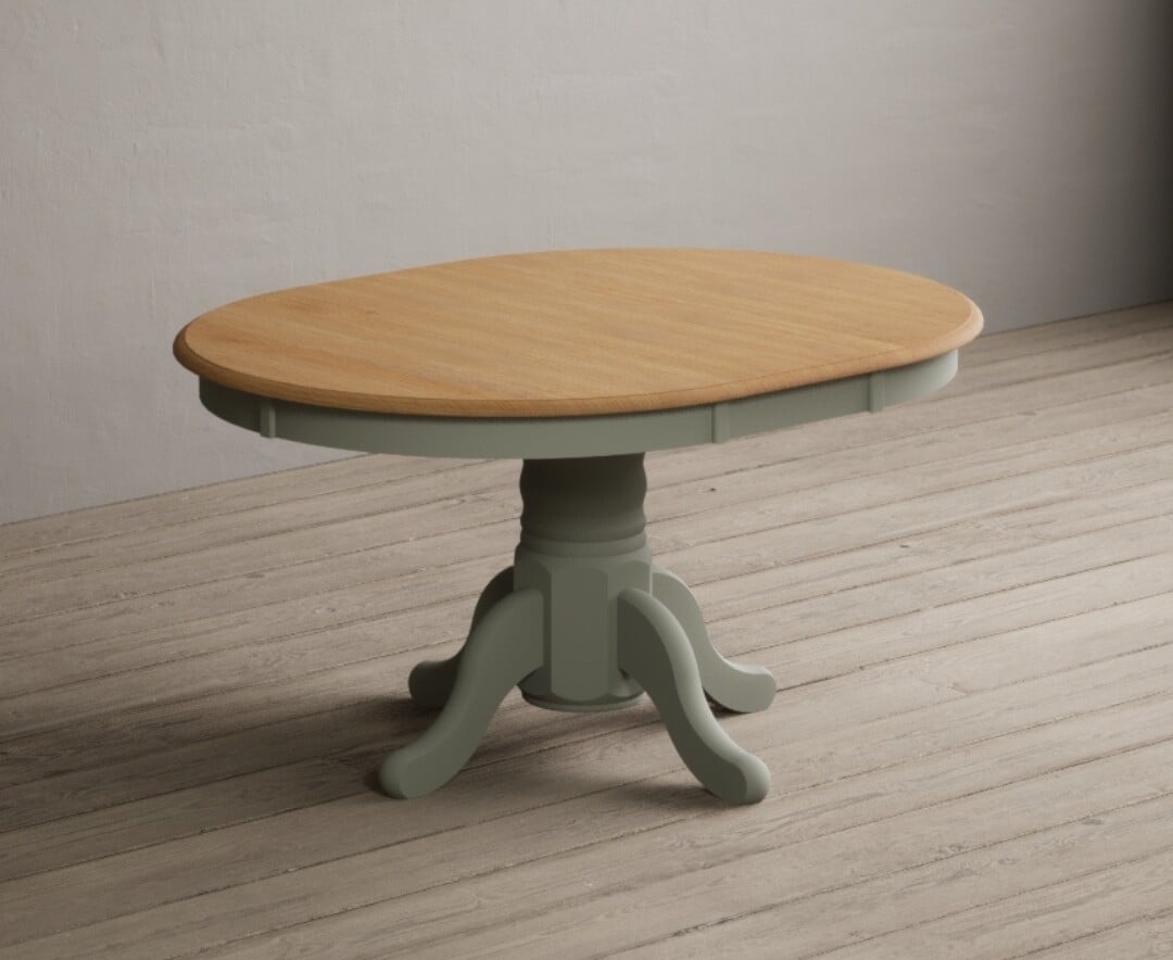 Extending Hertford 100cm - 130cm Oak And Soft Green Painted Pedestal Dining Table