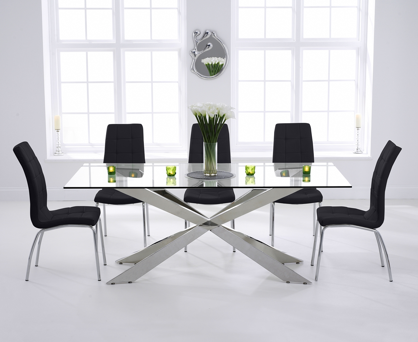 Canova 200cm Glass Dining Table With 10 Red Enzo Chairs