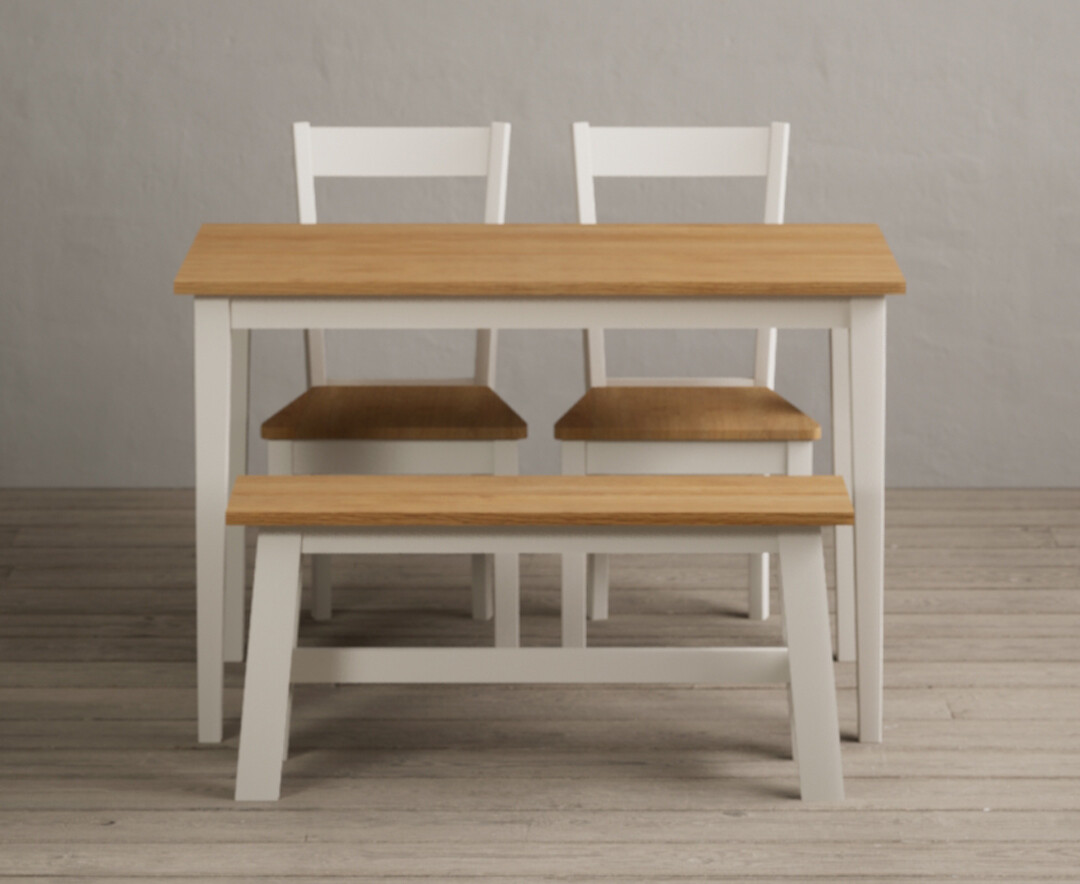 Kendal 115cm Solid Oak and Cream Painted Dining Table with 4 Linen Kendal Chairs with 2 Cream... from Oak Furniture Superstore