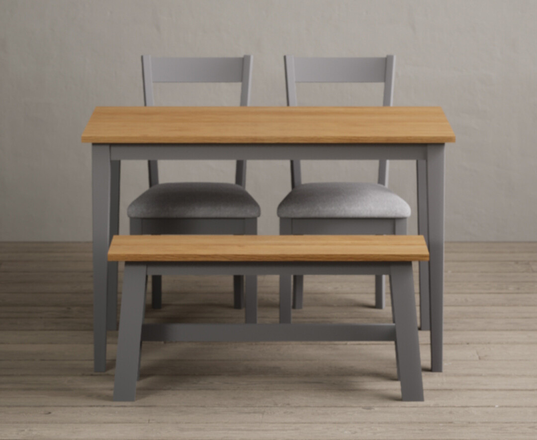 Kendal 115cm Solid Oak and Light Grey Painted Dining Table with 4 Oak Kendal Chairs with 2 Grey... from Oak Furniture Superstore