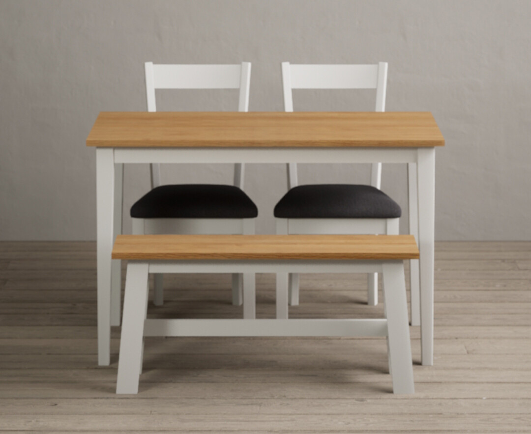 Kendal 115cm Solid Oak and Signal White Painted Dining Table with 2 Brown Kendal Chairs with 2 White... from Oak Furniture Superstore