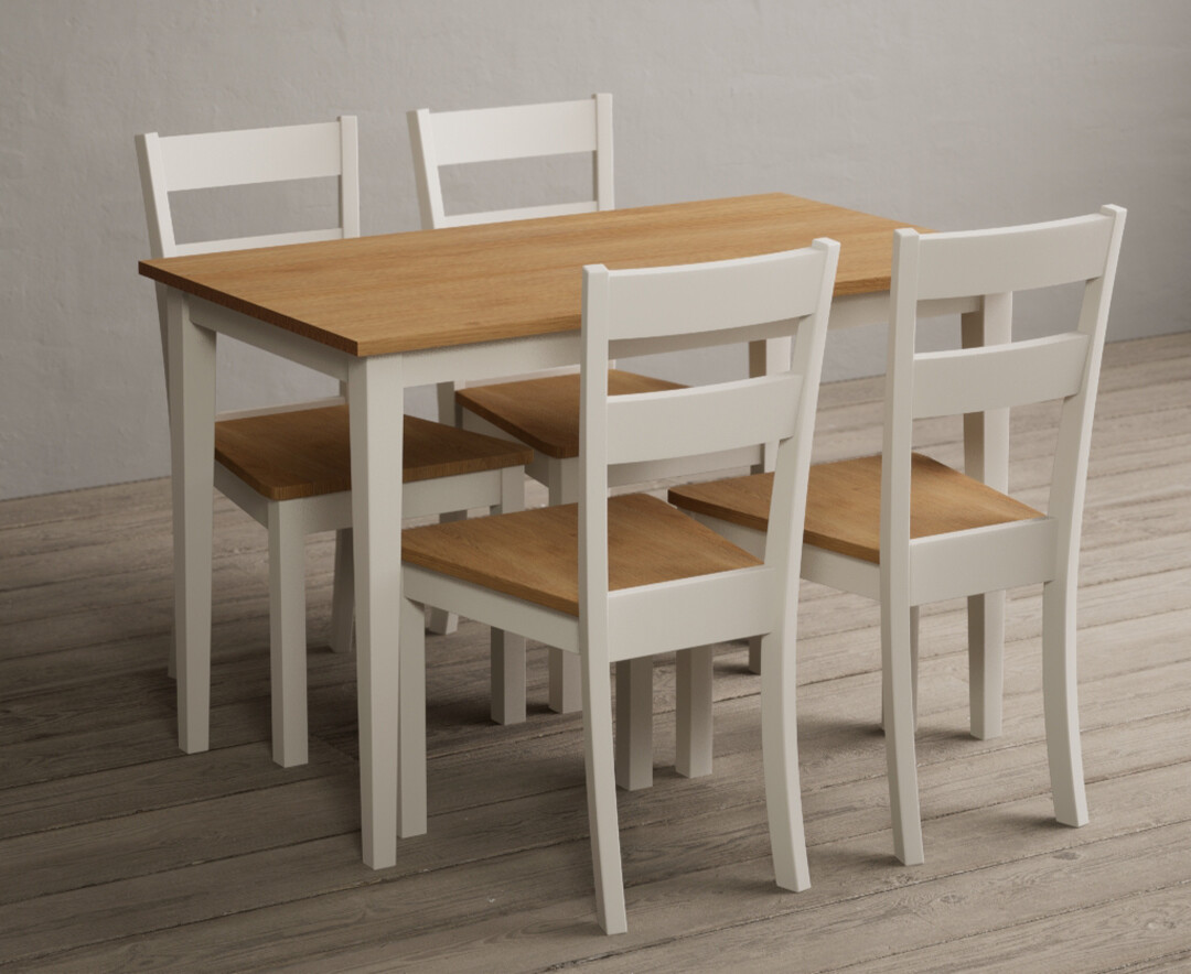 Kendal 115cm Solid Oak And Cream Painted Dining Table With 4 Oak Kendal Chairs