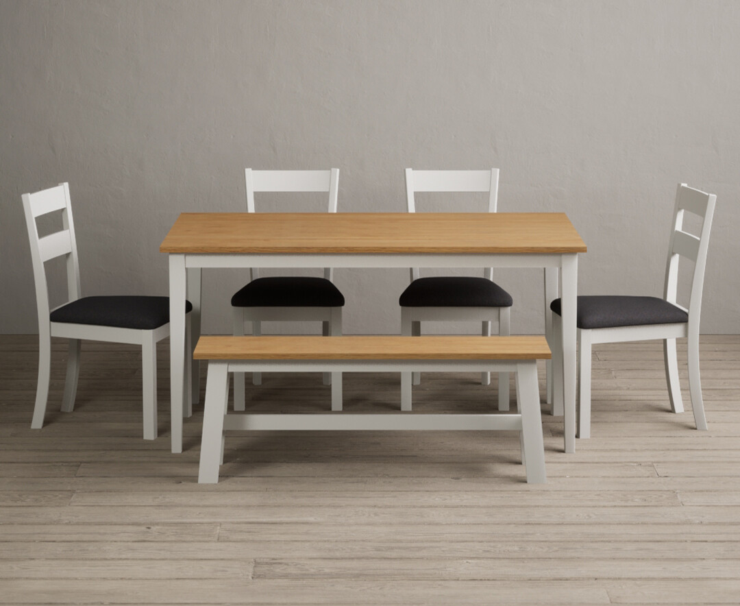 Kendal 150cm Solid Oak and Signal White Painted Dining Table with 2 Light Grey Kendal Chairs with 2... from Oak Furniture Superstore