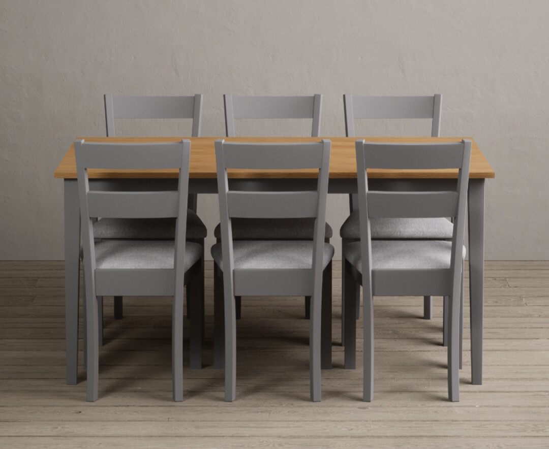 Kendal 150cm Solid Oak and Light Grey Painted Dining Table with 8 Charcoal Grey Kendal Chairs thumbnail