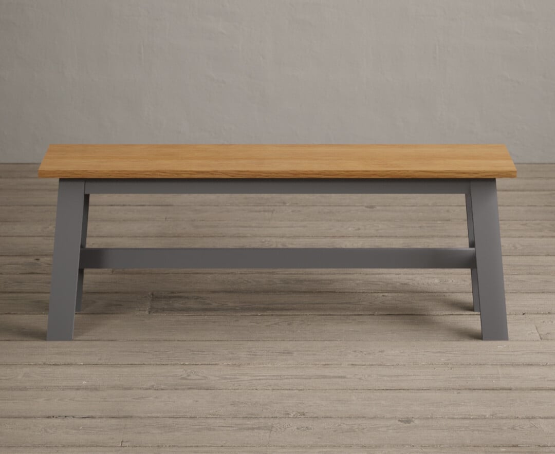 Kendal Large Solid Oak and Light Grey Painted Bench