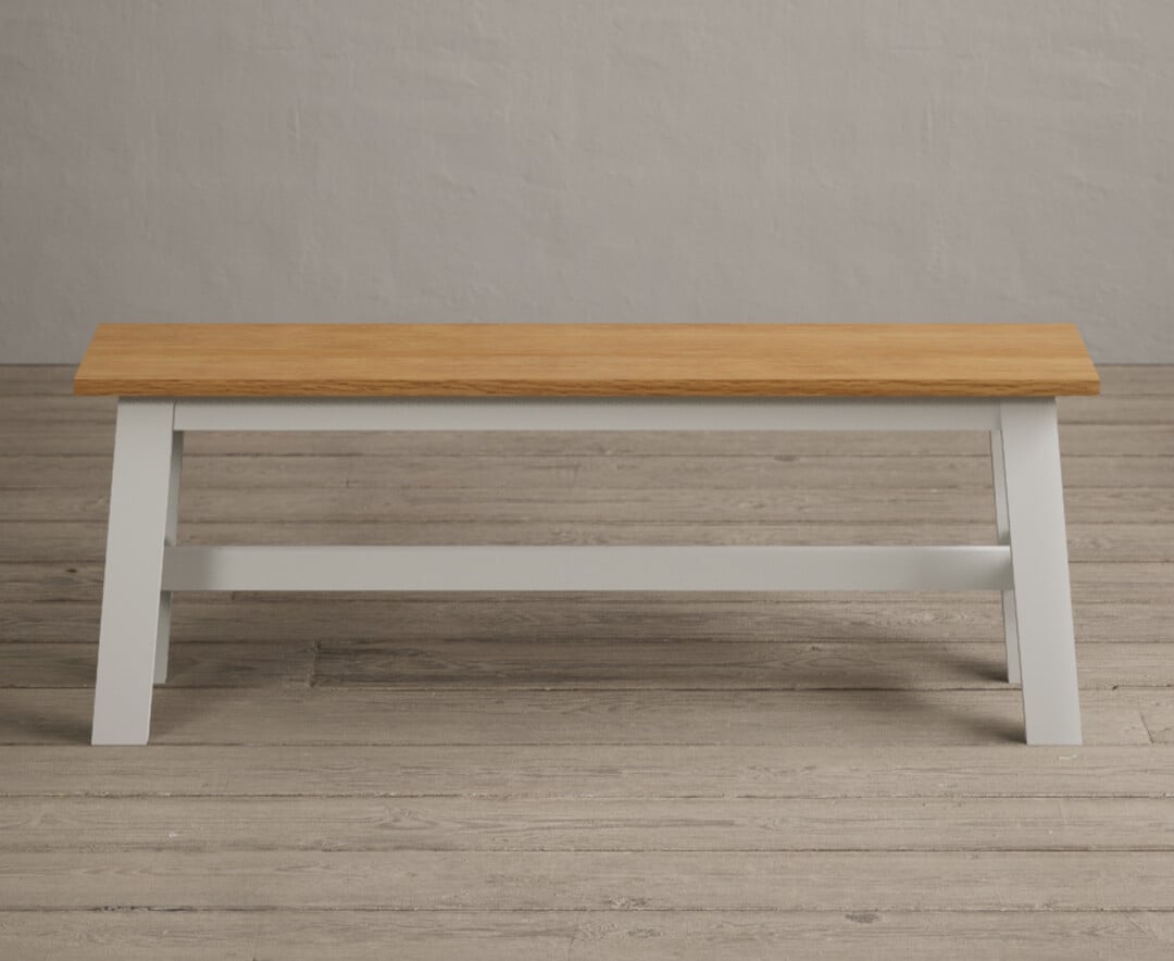 Kendal Large Solid Oak and Signal White Painted Bench