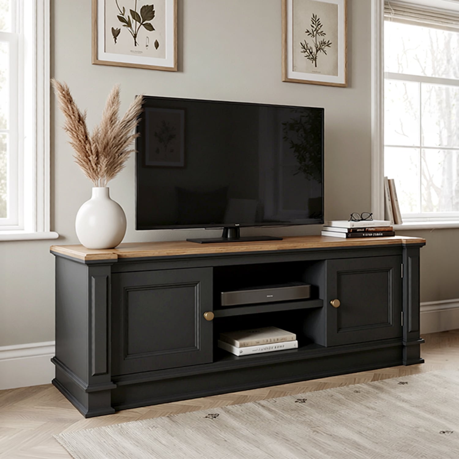 Lawson Oak and Charcoal Grey Painted Large TV Cabinet